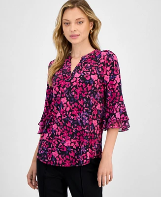 Kasper Women's Ditsy Floral-Print Bell-Sleeve Top, Regular & Petite