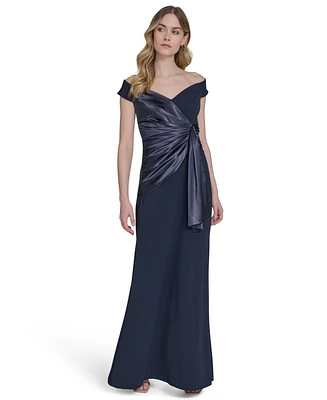 Eliza J Petites Off-The-Shoulder Wrap-Accent Gown