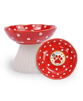 P.t. Supply Co. Mushroom Shaped Stoneware Elevated Pet Bowl, Raised Ceramic Food & Water Dish for Dogs and Cats