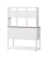 Fir Wood Potting Bench with Hutch & Shelves