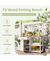 Fir Wood Potting Bench with Hutch & Storage