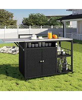 Outdoor Kitchen Island with Storage & Foldable Table