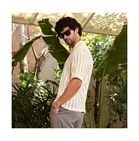 Campus Sutra Men's Off-White Duo-Striped Relaxed Polo T-Shirt