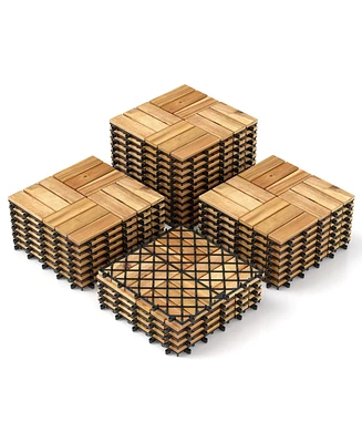 30 Pcs Interlocking Flooring Tiles Floor Decking for Patio Acacia Wood Outdoor