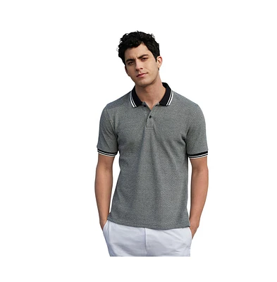 Campus Sutra Men's Onyx Black Duo-Hue Knit Polo T-Shirt