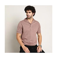 Campus Sutra Men's Pastel Brown Tactitle Spread-Polo T-Shirt