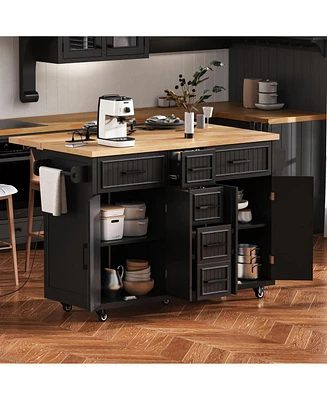Rolling Kitchen Island with Drop Leaf & Storage