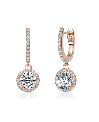 Clear Cubic Zirconia Halo Drop U-Hoop Earrings