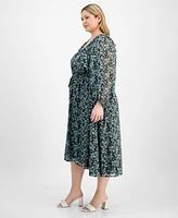 On 34th Trendy Plus Size Floral-Print Smocked-Waist Dress, Exclusively at Macy's