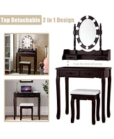 Makeup Dressing Table with Touch Switch Lighted Mirror and Cushioned Stool
