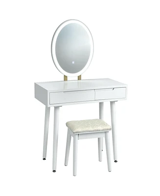 Touch Screen Vanity Makeup Table Stool Set with Lighted Mirror