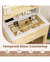 Small Vanity Desk Set with Adjustable Led Lighted Mirror and Power Outlets