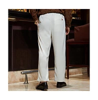 Campus Sutra Men's Cream White Waffle-Pleated Straight Trousers