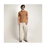 Campus Sutra Men's Sepia Brown Seamless Waffle Polo T-Shirt