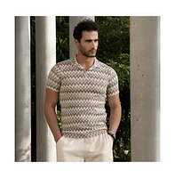Campus Sutra Men's French Beige & Off White Zig-Zag Knit Polo T-Shirt