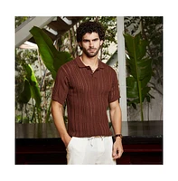 Campus Sutra Men's Chocolate Brown Stripe-Textured Polo T-Shirt