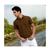 Campus Sutra Men's Mocha Brown Flatten-Ruched Polo T-Shirt