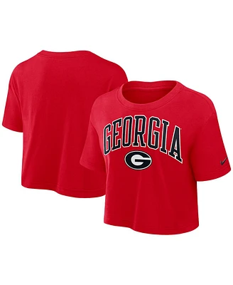 Nike Women's Red Georgia Bulldogs Power Pursuit Athletic Prep Arch Performance Cropped T-Shirt