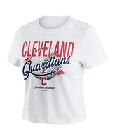 Wear by Erin Andrews Women's White Cleveland Guardians Distressed Cropped Baby T-Shirt