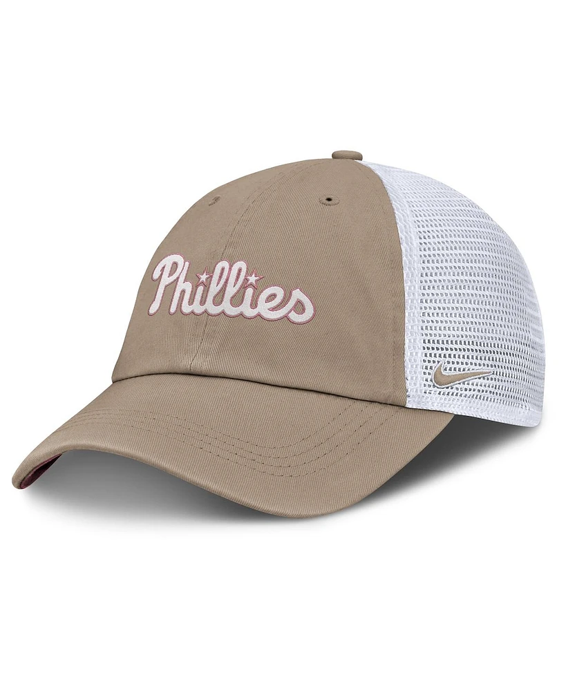 Nike Men's and Women's Khaki/White Philadelphia Phillies Club Trucker Adjustable Hat