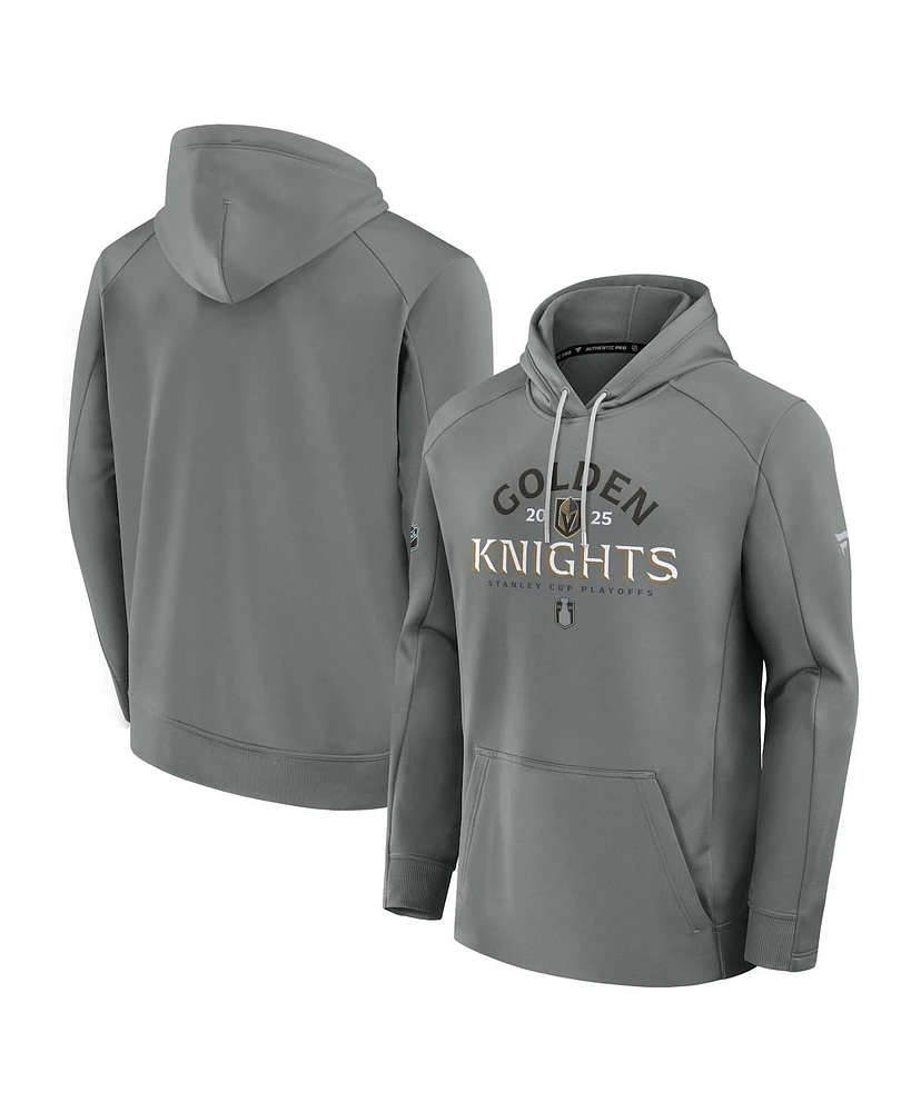 Fanatics Men's Gray Vegas Golden Knights 2025 Stanley Cup Playoffs Authentic Pro Rink Fly Fleece Pullover Hoodie