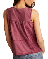Lucky Brand Women's Lace-Trim Embroidered Cotton Sleeveless Top