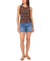 Vince Camuto Women's Border-Print Keyhole Tank Top