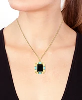 Effy Onyx (12x10mm) & Turquoise (3x5mm) Pendant Necklace in 14k Gold-Plated Silver, 17" + 1" extender