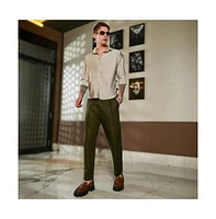 Campus Sutra Men's Juniper Green Striped Tailored Trousers