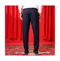 Campus Sutra Men's Prussian Blue Tailored Linen-Blend Trousers