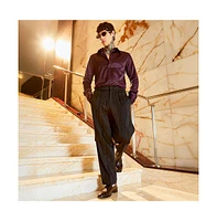 Campus Sutra Men's Onyx Black Unbalanced-Ridge Straight Trousers