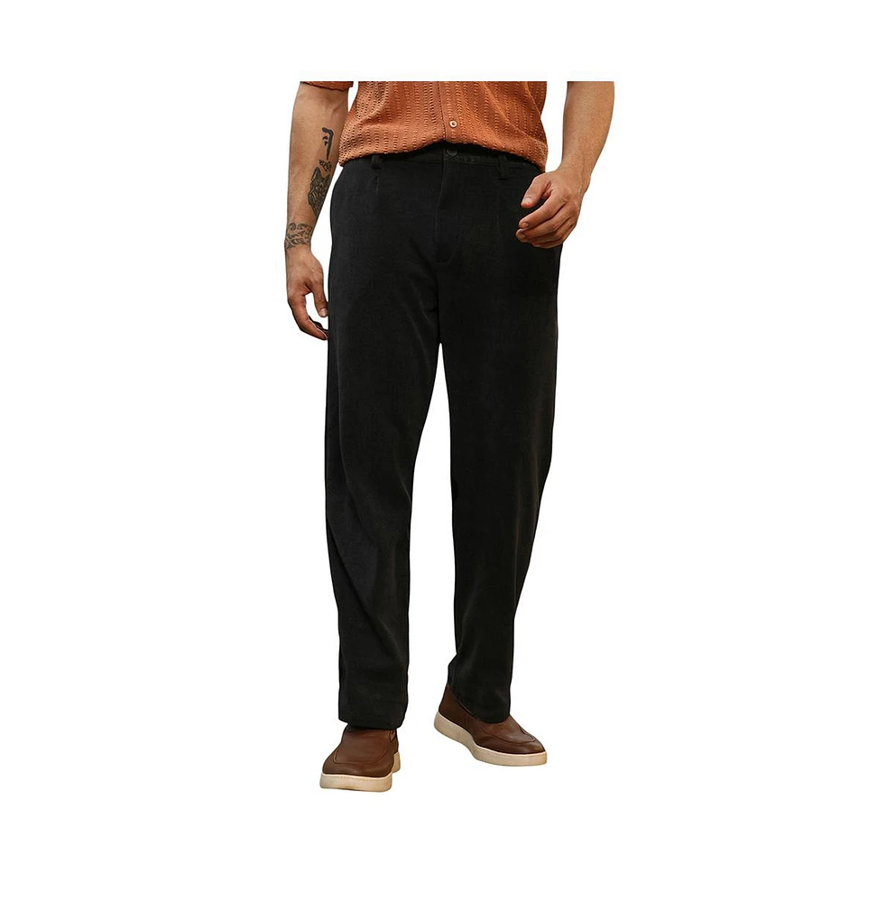 Campus Sutra Men's Onyx Black Corduroy Pleated Trousers