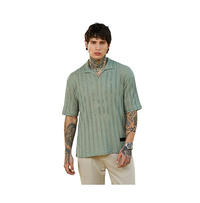 Campus Sutra Men's Sage Green Duo-Striped Relaxed Polo T-Shirt