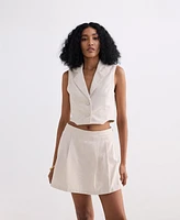 Reistor Women's Cropped Cotton Tweed Vest Set Cream