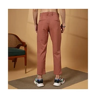 Campus Sutra Men's Terracotta Brown Crinkled Tailored Trousers