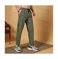 Campus Sutra Men's Olive Green Solid Utility Trousers