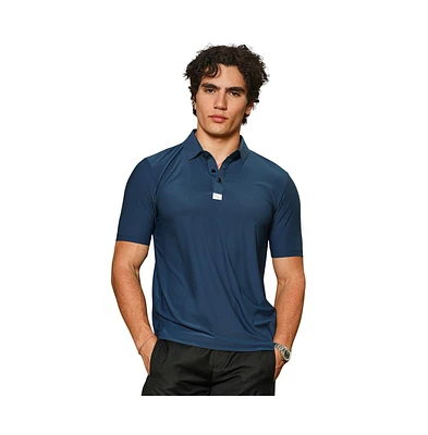 Campus Sutra Men's Navy Blue Seamless Solid Polo T-Shirt