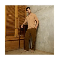 Campus Sutra Men's Peanut Brown Rope-Tactile Cuban Polo T-Shirt