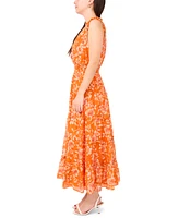 Sam & Jess Petite Ruffle-Neck Smocked-Waist Maxi Dress