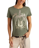 Lucky Brand Women's Fender Guitar Palms Cotton Classic Crewneck T-Shirt