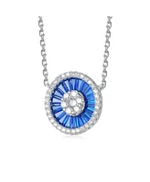 Teens Sterling Silver with White Gold Plated and Cubic Zirconia Round Pendant Necklace