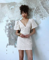 Avec Les Filles Women's Short-Sleeve Lace Fit & Flare Dress