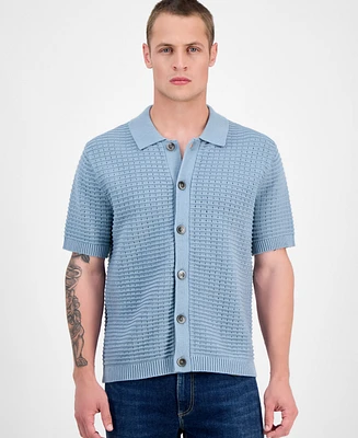 Sun + Stone Men's Cooper Short Sleeve Textured Knit Button-Front Sweater, Exclusively at Macy's