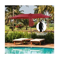 15 Feet Twin Patio Umbrella with 48 Solar Led Lights
