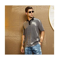 Campus Sutra Men's Moon Grey & Onyx Black Contrast Grid Polo T-Shirt