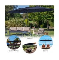 15 Feet Double-Sided Twin Patio Umbrella with Crank and Base