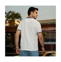 Campus Sutra Men's Chalk White & Pastel Purple Contrast Open-Knit Polo T-Shirt