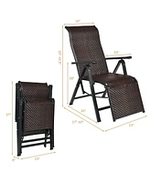Gymax Patio Rattan Folding Lounge Chair Recliner Back Adjustable Beach Yard Pool