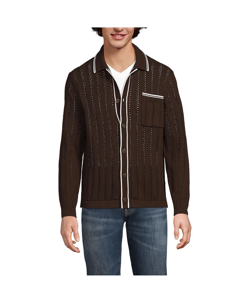 Lands' End Men's Long Sleeve Button Through Summer Polo Cardigan