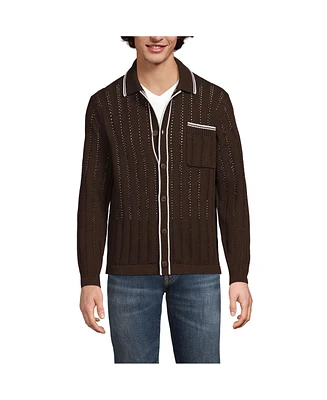 Lands' End Men's Long Sleeve Button Through Summer Polo Cardigan